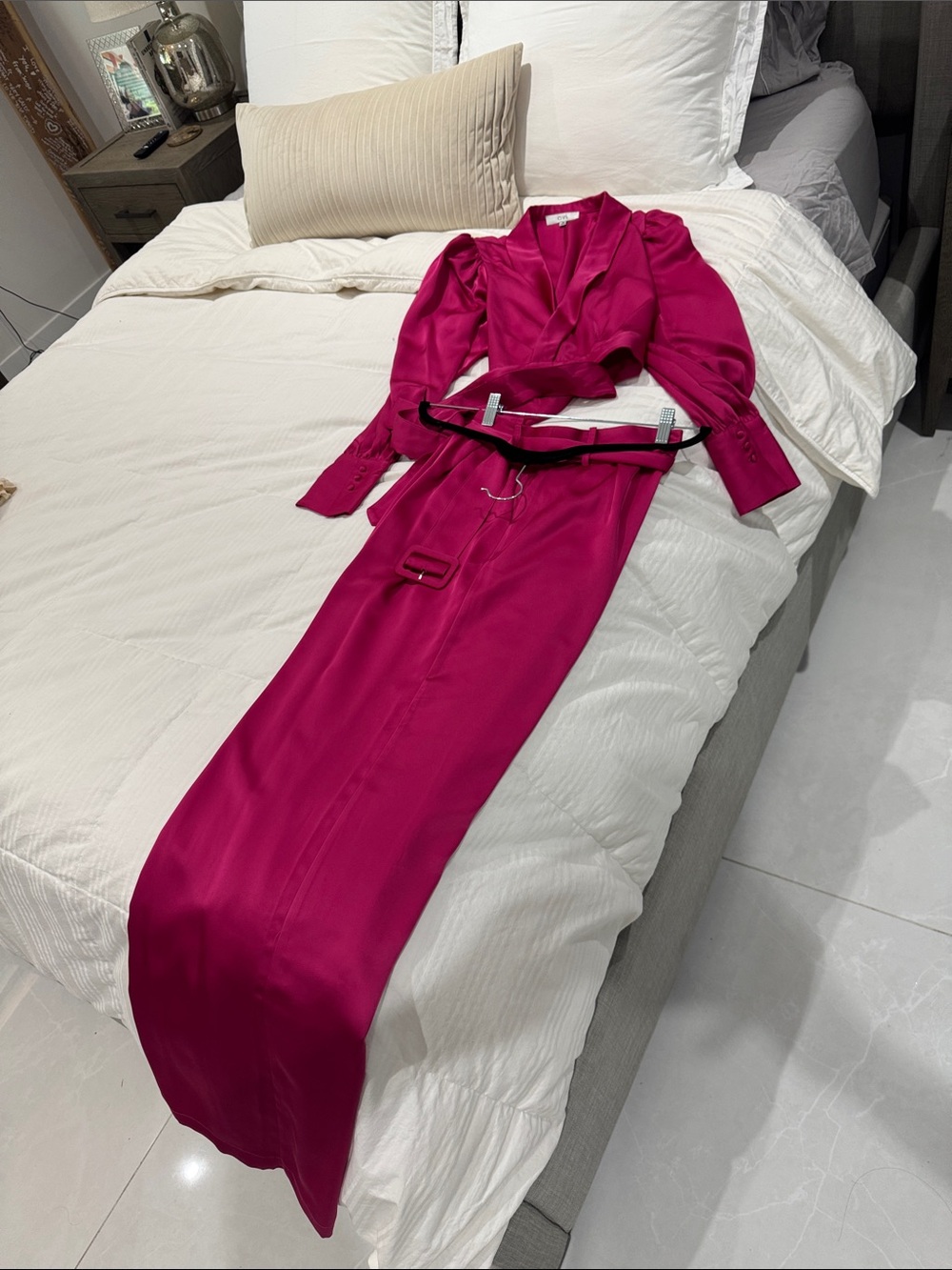 Ovi Hot Pink Satin Pant Suit